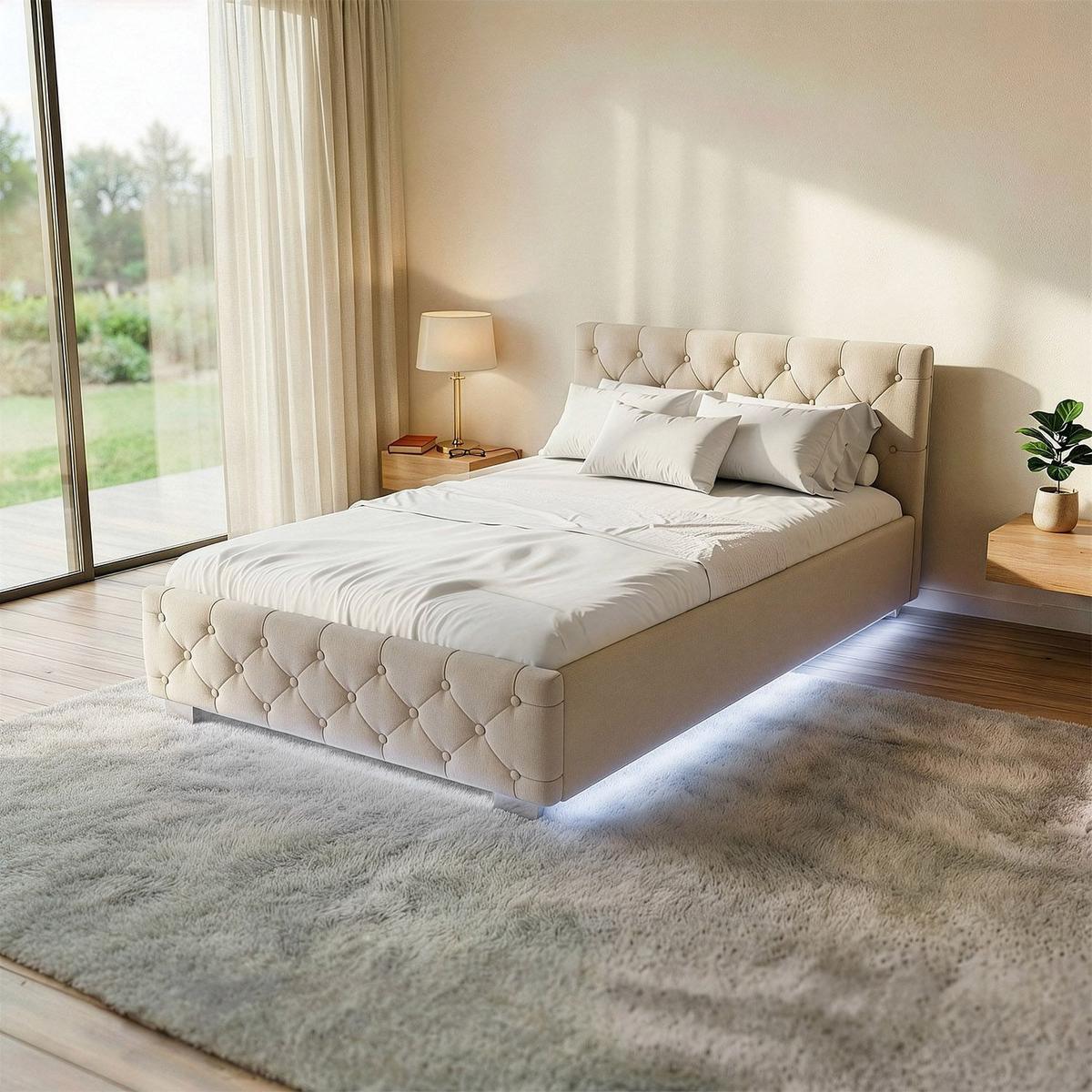 POLSTERBETT Nizza Beige 120x200 cm mit Matratze - Beige, Holz (120/200cm) - Juskys