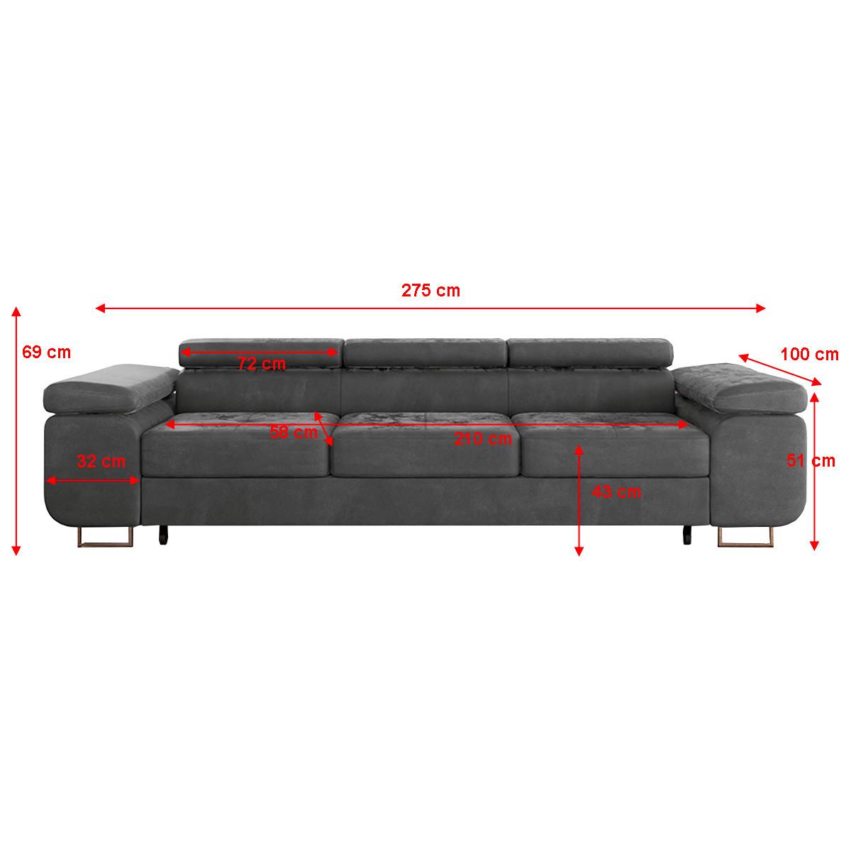 SCHLAFSOFA Wilson 3 Sitzplätze Dunkelgrau - Grau, Textil (275/69/100cm) - Petits-meubles