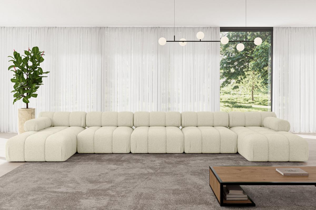 WOHNLANDSCHAFT modulares Sofa Tesso-U3 - 475x160x70 cm Beige Bouclé - Beige, Holzwerkstoff/Textil (475/70/160cm) - ALTDECOR