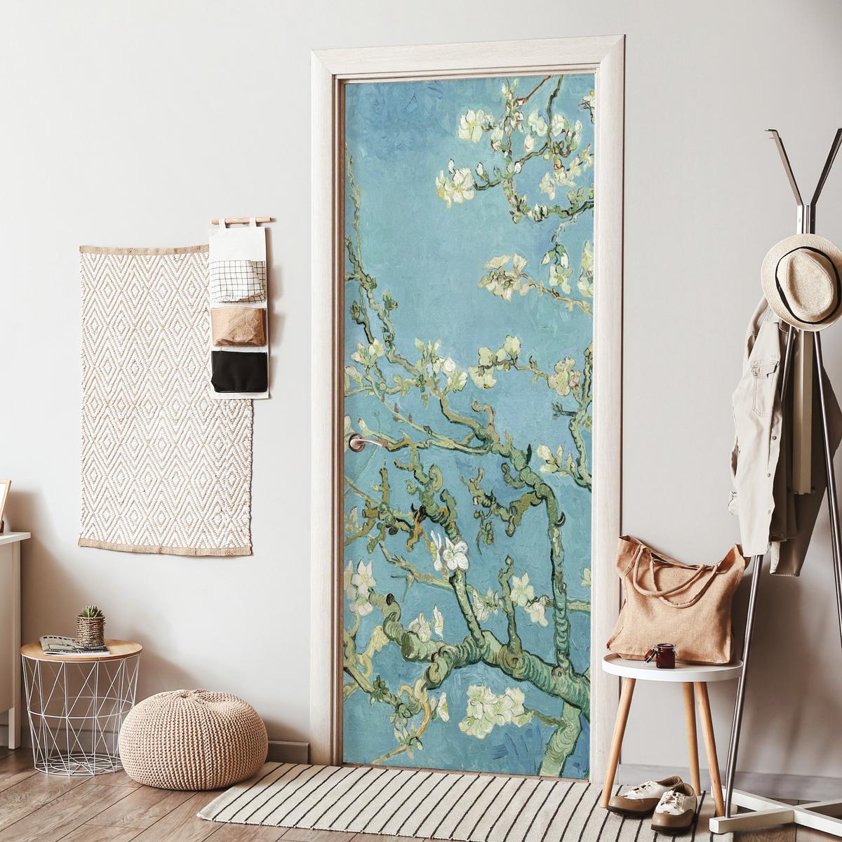 TÜRAUFKLEBER Mandelblüte - Van Gogh - Kunst 90x235 cm - Türtapete - Pastellblau, Kunststoff (90/0.1cm) - MuchoWow