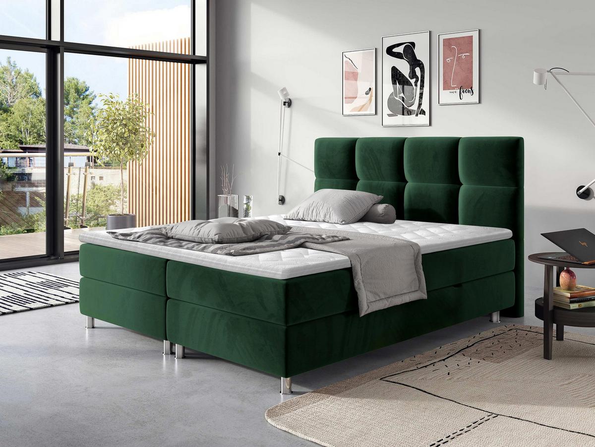 BOXBETT Dave - H3 - Chromfarben/Grün, Holz/Textil (160/200cm) - MIRJAN24