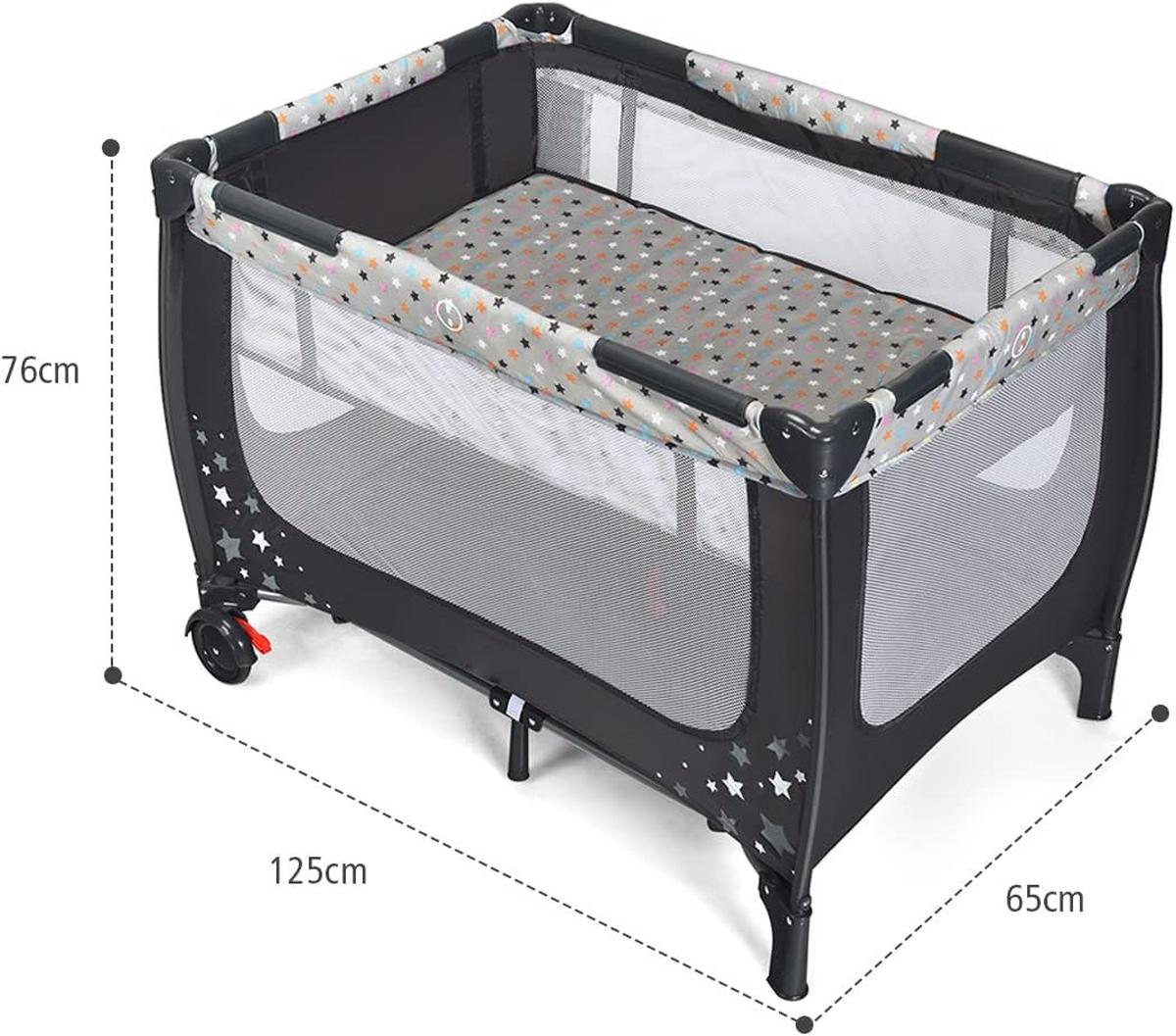 BABYBETT 2 in 1 Reisebett klappbar Grau - Grau, Textil - COSTWAY
