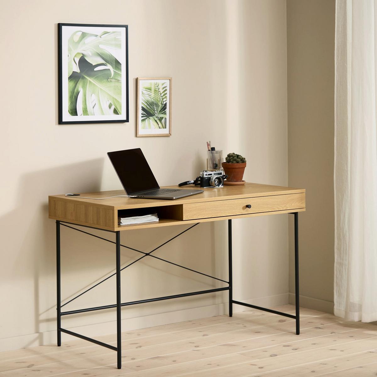 SCHMINKTISCH Mogest mit 1 Schublade 120x60 cm - Beige/Schwarz, Holzwerkstoff/Metall (60/120/76cm) - Selsey