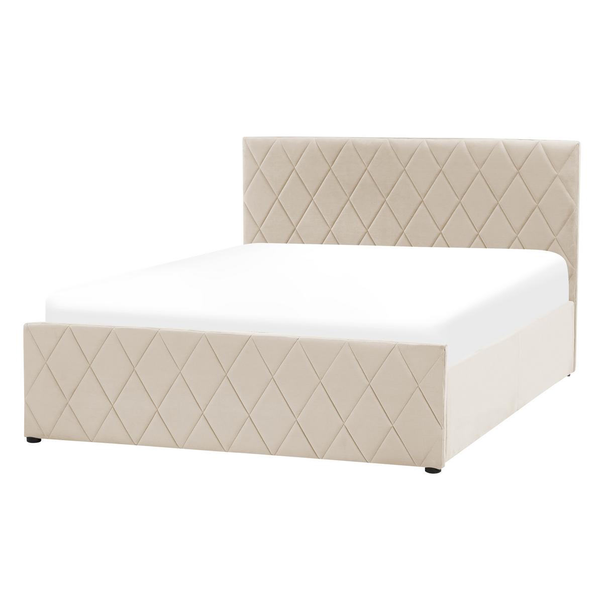 BETT mit Stauraum 180/200 cm Samtstoff Beige Rochefort - Beige, Textil (180/200cm) - Beliani