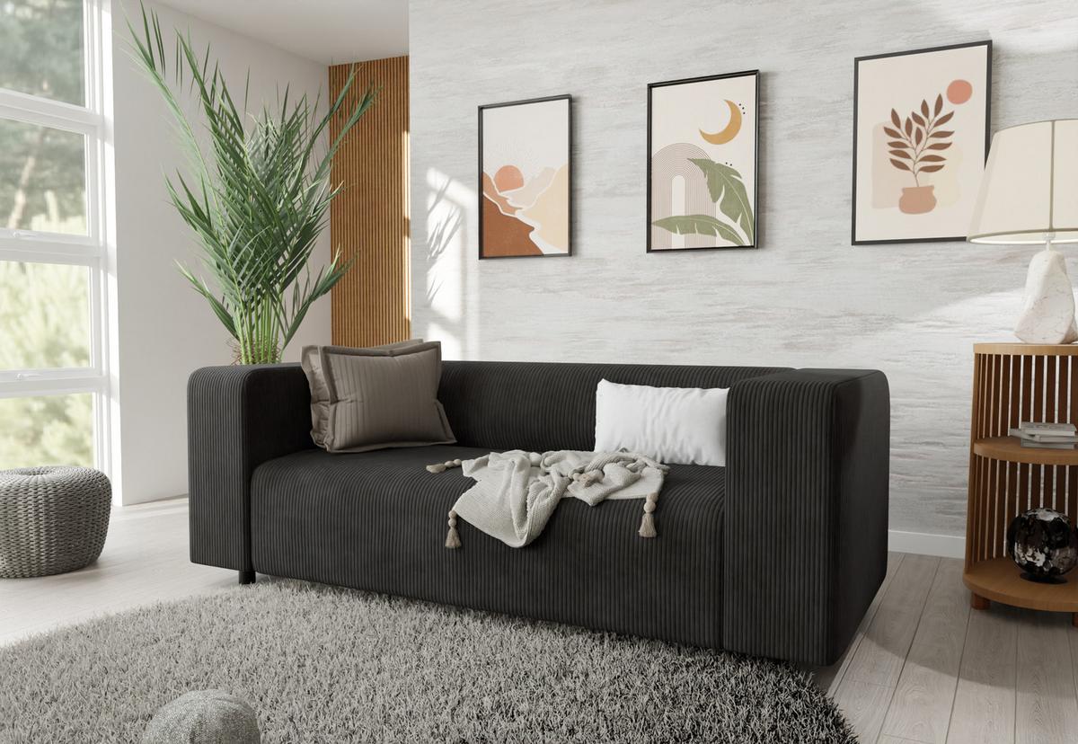 2-SITZER-SOFA Tove Schwarz Cord - Schwarz, Holz/Kunststoff (151/65/80cm) - S-Style Möbel