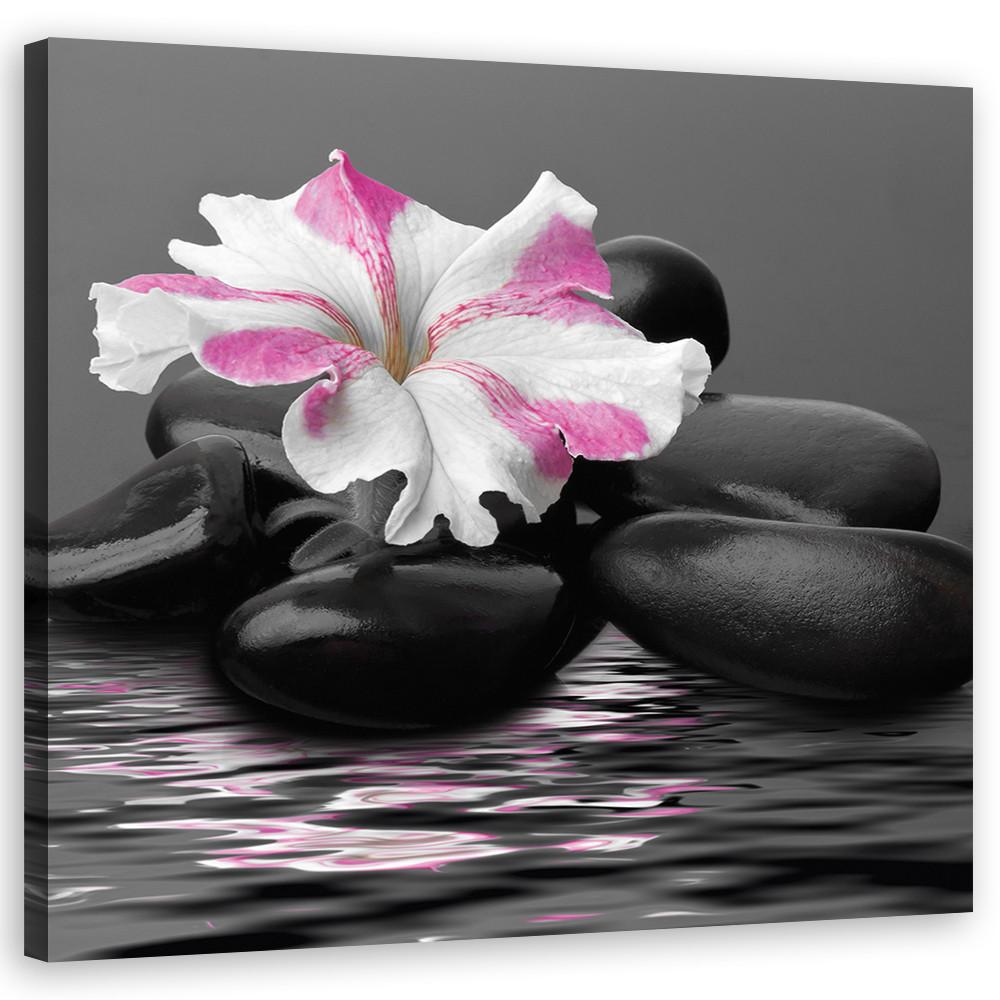 WANDBILD steine rosa blume zen - Schwarz, Textil (40/40cm) - Feeby