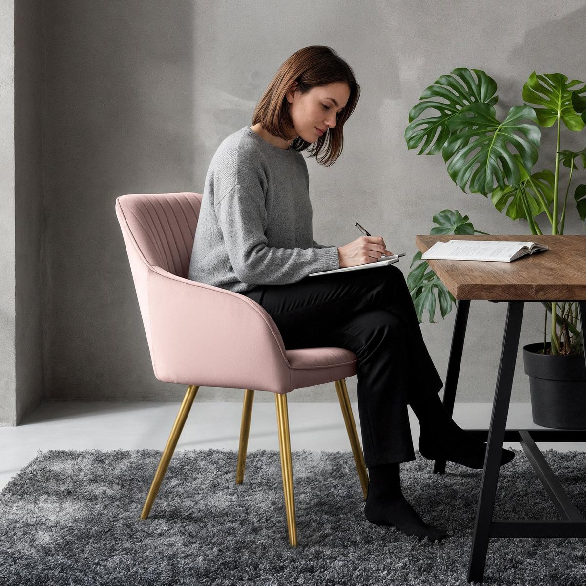 POLSTERSTUHL 2er Set, Metallbeine Rosa, Gold 54,5/82/58 - Rosa, Textil (55/82/52cm) - RAUMHIRSCH FURNITURE