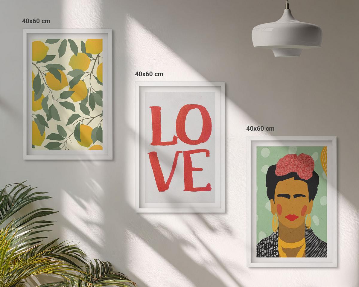BILDER SET 3er Set - 40x60 cm Weißer Rahmen - Lemons LOVE Porträt von Frida - Weiß, Kunststoff (40/60cm) - TULUP