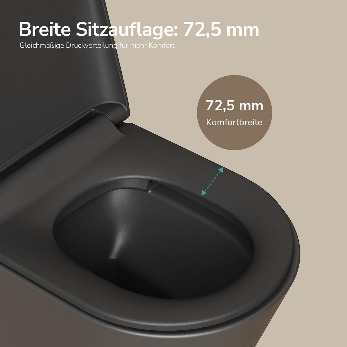 WAND-WC Set 49 x 36,5 cm inkl. WC-Sitz mit Absenkautomatik schwarz matt - Schwarz, Keramik (36.5/36/49cm) - EMKE