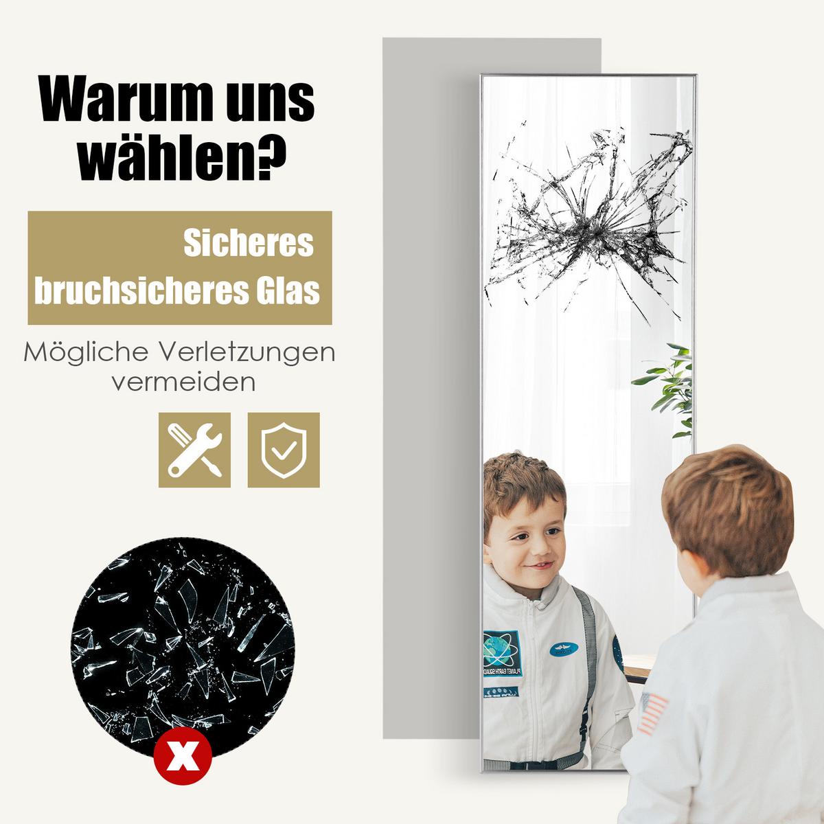 GANZKÖRPERSPIEGEL Silber - Silberfarben, Glas (37/120/2cm) - COSTWAY