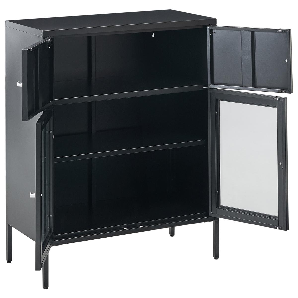 SIDEBOARD mit Glastüren Metall 80 cm Schwarz Esholt - Schwarz, Metall (80/102/40cm) - Beliani