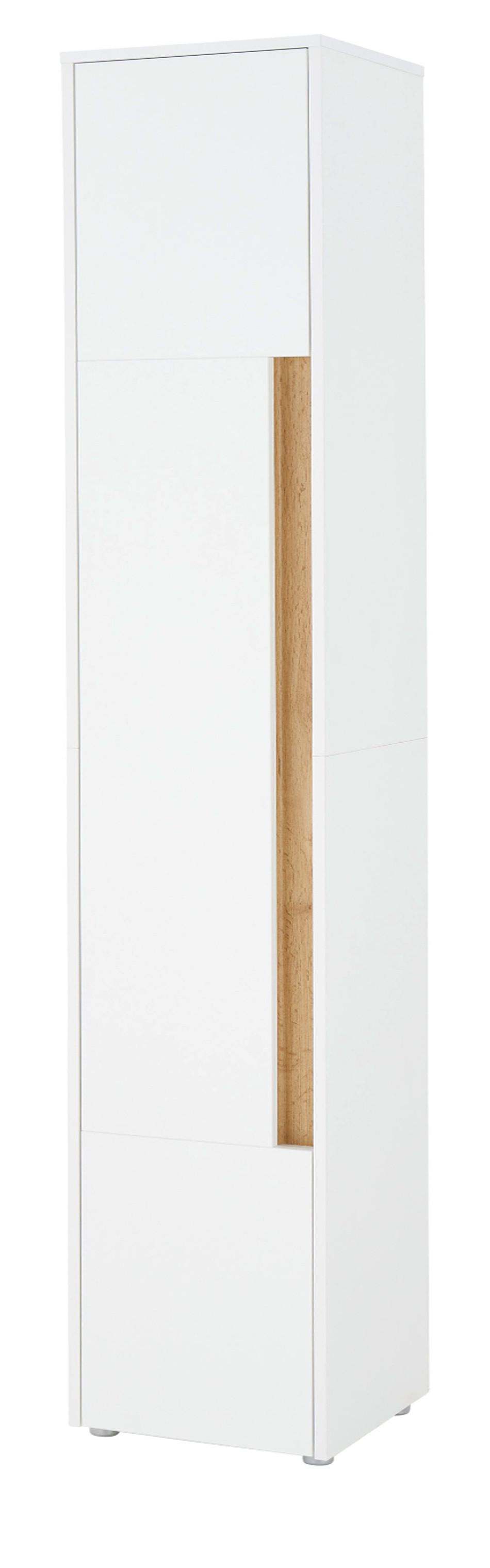 BAD-HOCHSCHRANK weiß, Wotan Eiche, Badschrank 34 x 200 cm - Eiche Wotan/Silberfarben, Holz/Holzwerkstoff (34/200/34cm) - Furn.Design