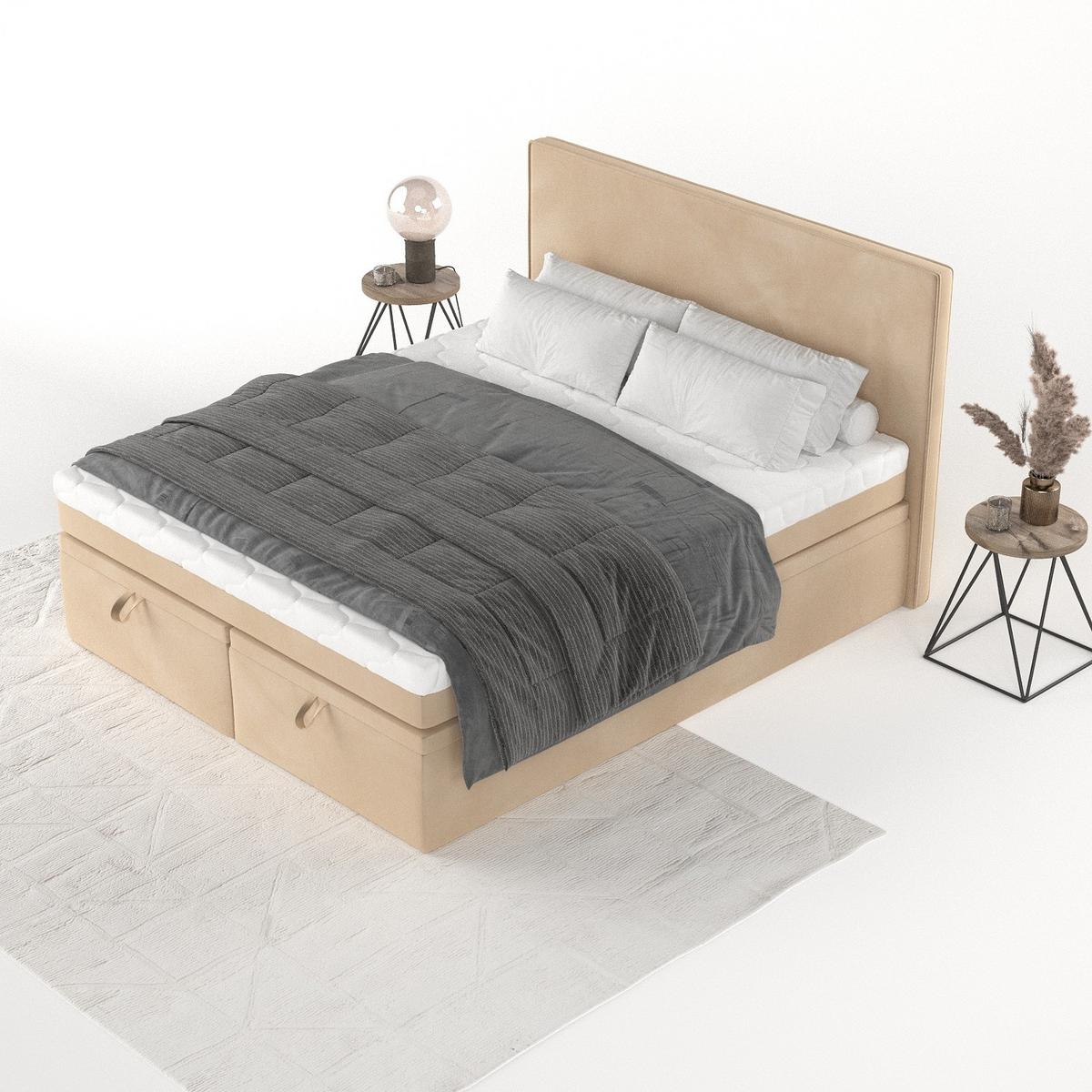 BOXBETT Zalla 180/200 cm Beige im Kronos Stoff - Beige/Schwarz, Holz/Holzwerkstoff (180/200cm) - AltaBeds