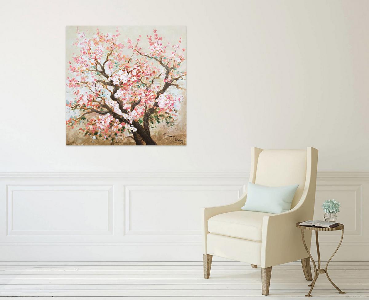ACRYLBILD HANDGEMALT 80/80 cm - Pink/Braun, Holz/Textil (80/80cm) - KUNSTLOFT