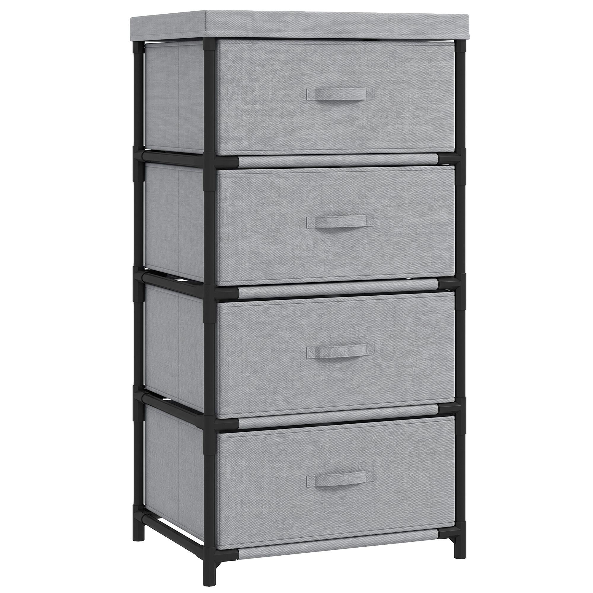 KOMMODE Leinen Stahl Grau - Schwarz/Grau, Textil/Metall (32/80/42cm) - HOMCOM