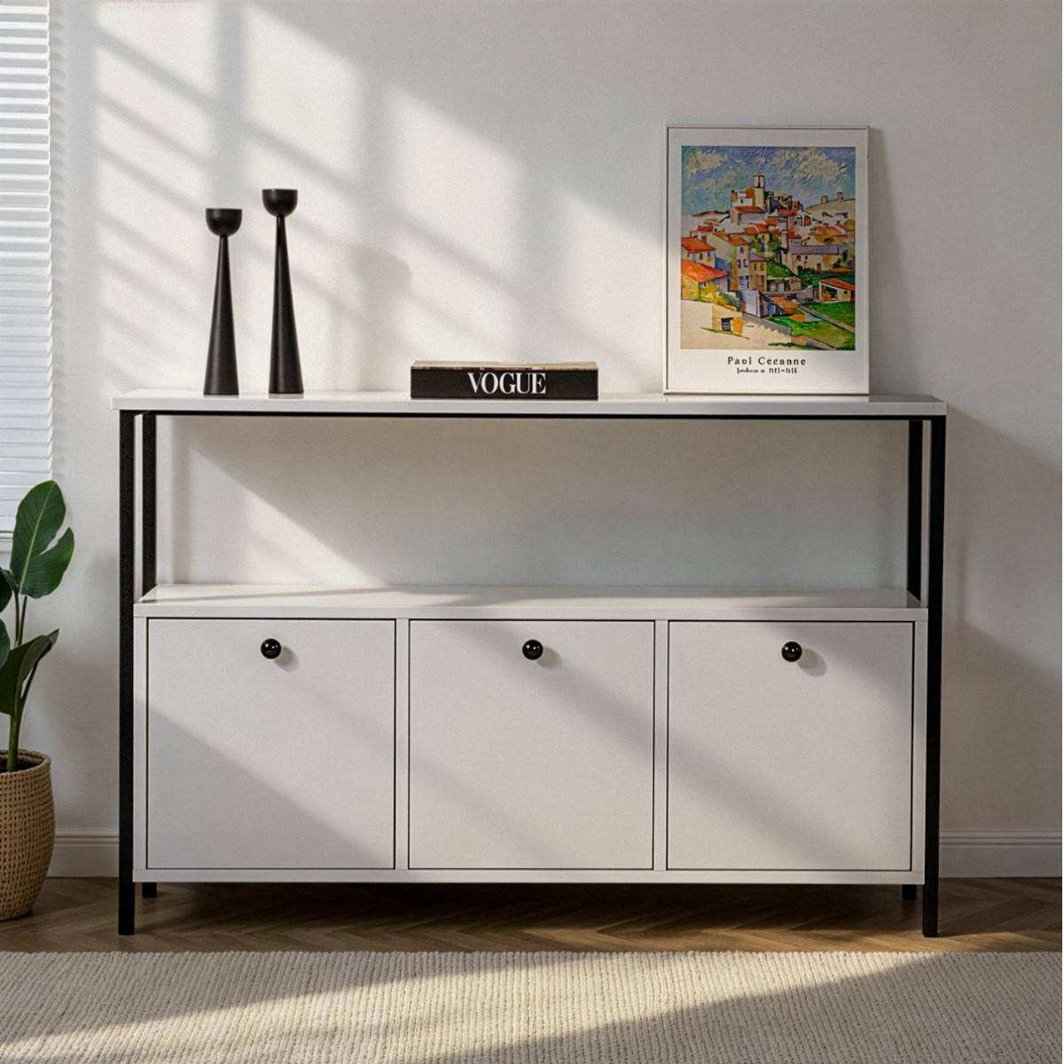 SIDEBOARD mit 3 Türen und 1 oberer Ablagefläche 120/29,5/77 cm - Schwarz/Weiß, Holzwerkstoff (29.5/77/20.5cm) - Calicosy