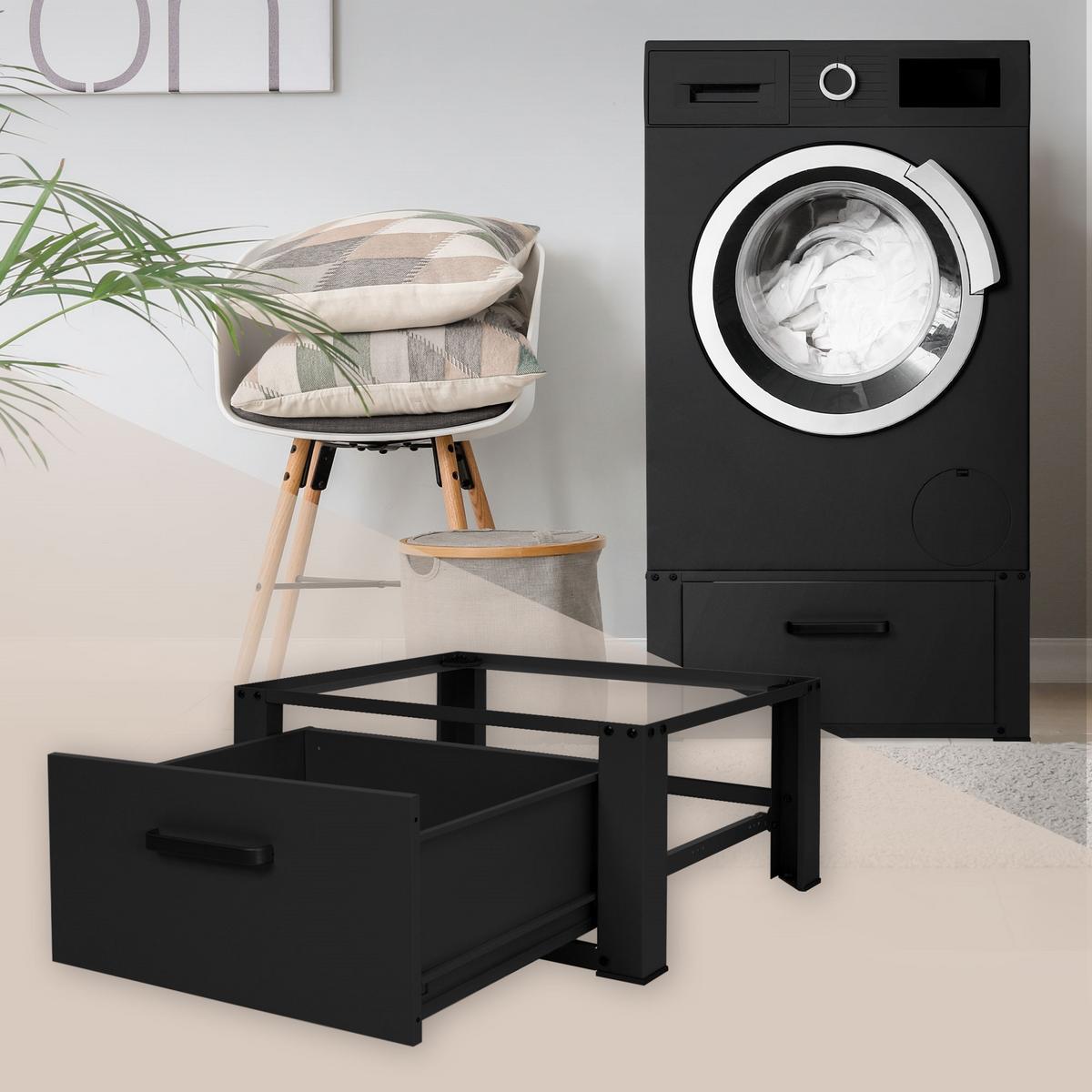 WASCHMASCHINEN UNTERGESTELL mit Schublade 63x54cm Schwarz aus Stahl - Schwarz, Metall (54/31.5/63cm) - ML-DESIGN