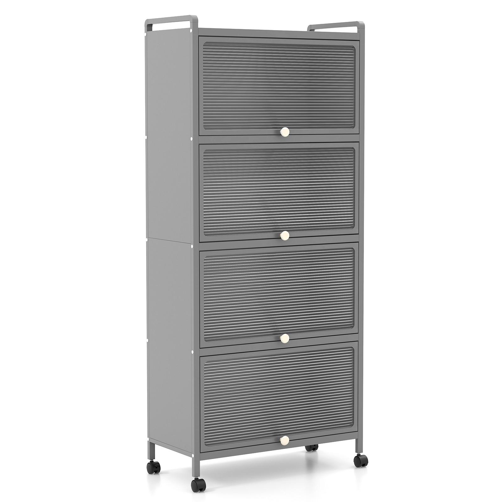 KUCHENSCHRANK Grau - Grau, Metall (60/154/32cm) - COSTWAY