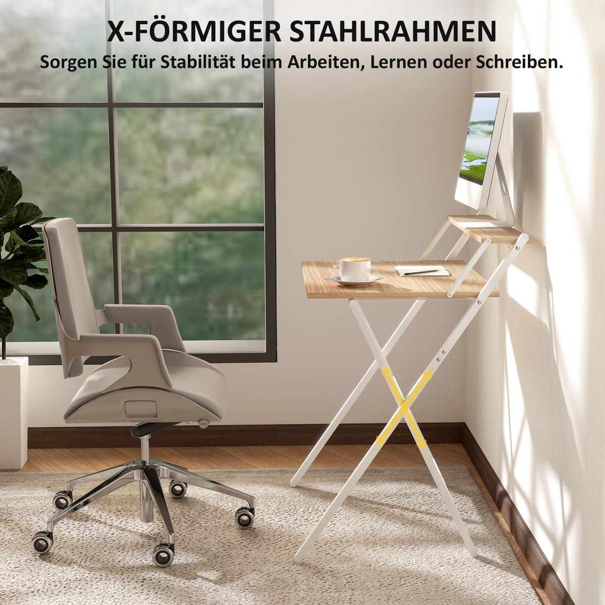 SCHREIBTISCH Stahl MDF Naturholz - Naturfarben/Weiß, Holzwerkstoff (62/70/86.5cm) - HOMCOM
