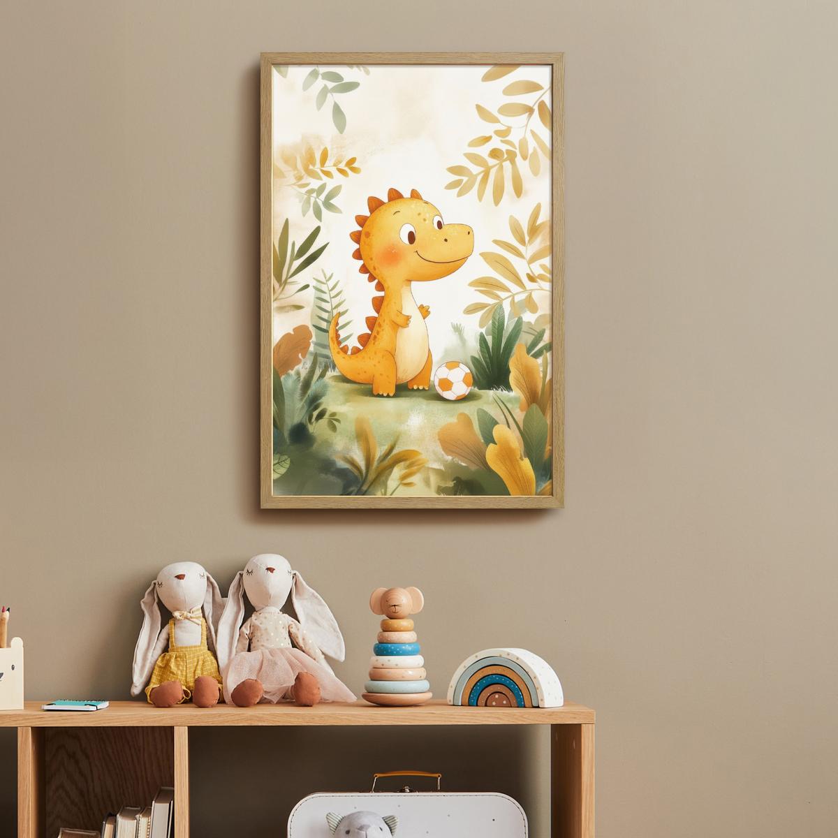 WANDLEUCHTE MIT AKKU Dino - Fußball - Orange 40x60 cm - Beige, Holzwerkstoff (40/60/8cm) - OnlyWow