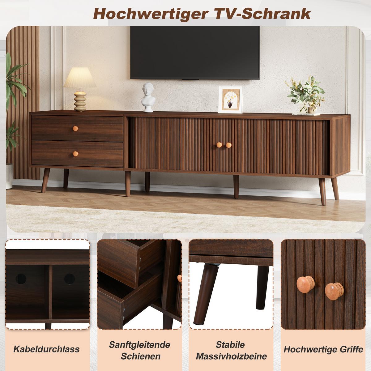 TV-LOWBOARD in walnuss-optik, für tvs bis 80 zoll & mit rolltüren - Walnussfarben, Holzwerkstoff (180/46.5/40cm) - Urban Meuble