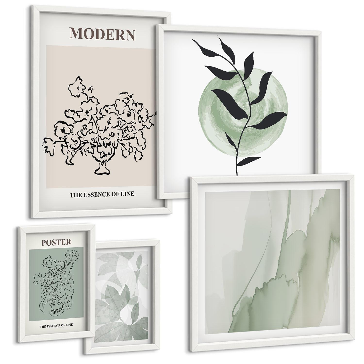 BILDER SET 5er Set - 50x50 cm & 20x30 cm & 40x60 cm Weißer Rahmen - Blumen in einer modernen Vase - Weiß, Kunststoff (40/60cm) - TULUP