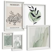 BILDER SET 5er Set - 50x50 cm & 20x30 cm & 40x60 cm Weißer Rahmen - Blumen in einer modernen Vase - Weiß, Kunststoff (40/60cm) - TULUP