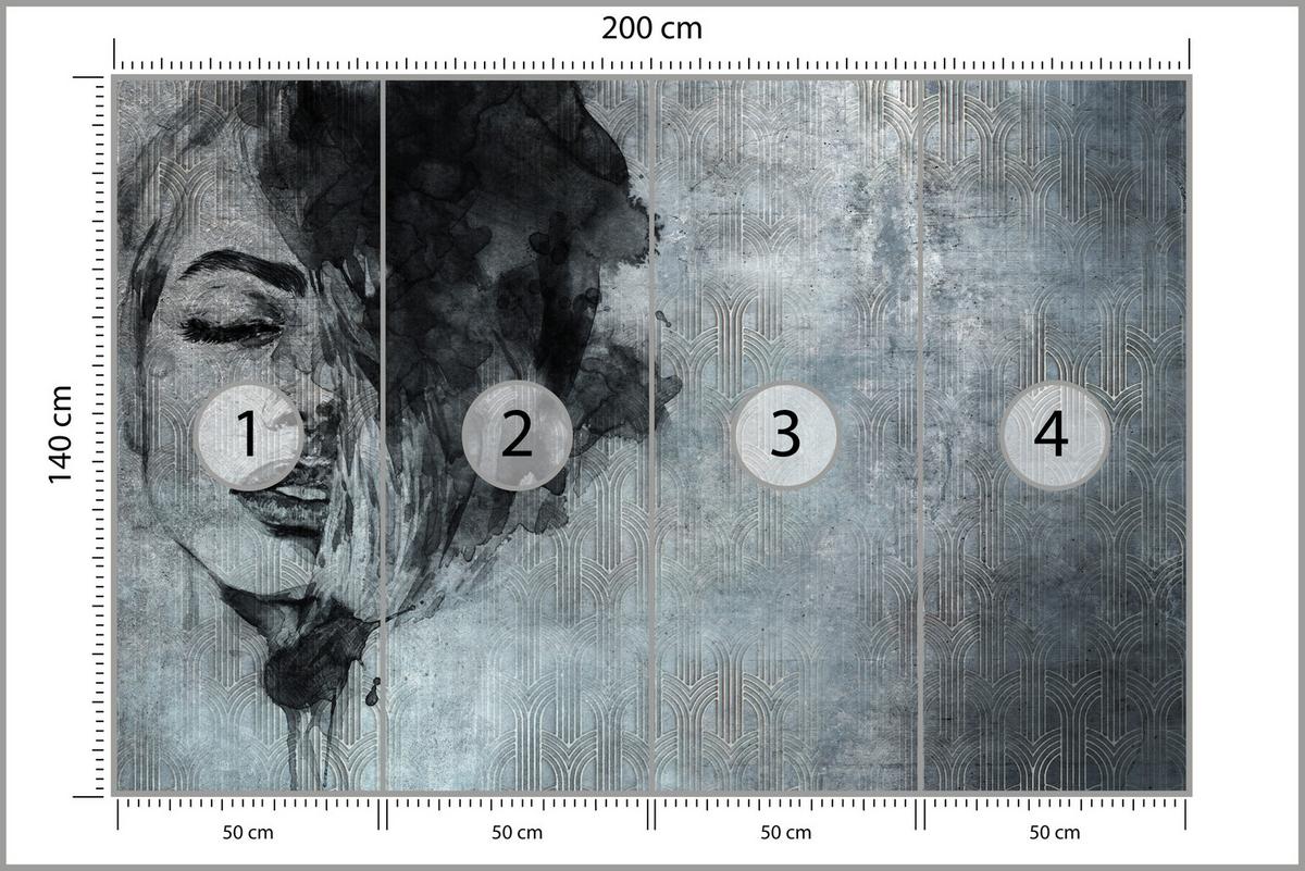 FOTOTAPETE für Wohnzimmer Abstrakte Beton Ornament Frau Porträt 200x140 - Grau, Papier (200/140cm) - Muralo