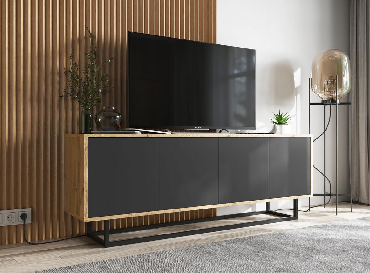 TV-SCHRANK Apollo2 Eiche wotan Schwarz Matt 150/53/35 cm - Schwarz, Holzwerkstoff/Metall (150/53/35cm) - Meble Lindner