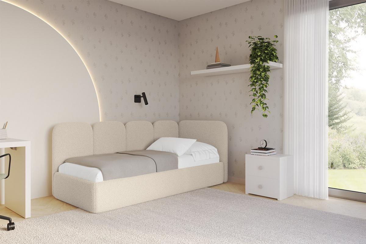 EINZELLBETT Jugendbett mit Bettkasten und Matratze H3/H4, Links - VELY 80x200 Dunkelbeige - Cappuccino, Holzwerkstoff/Textil (80/200cm) - ALTDECOR