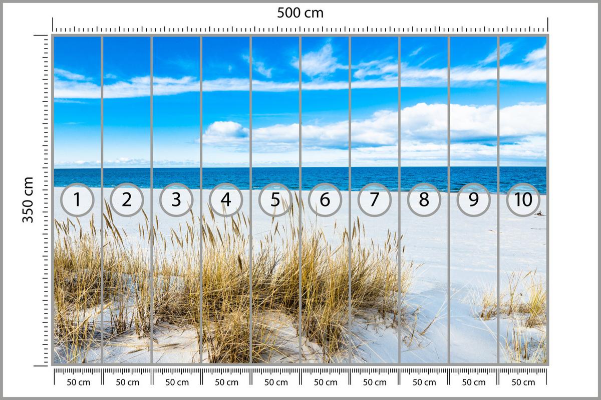 FOTOTAPETE für Badezimmer Sonnenstrand Meer Landschaft Sand 500x350 - Blau/Beige, Papier (500/350cm) - Muralo