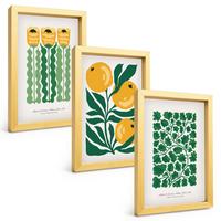 BILDER SET 3er Set - 20x30 cm Goldrahmen - Pflanzenmuster Blüten Blätter - Goldfarben, Kunststoff (20/30cm) - TULUP