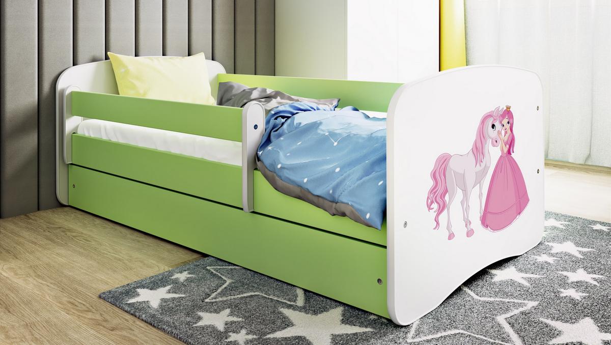 KINDERBETT Prinzessin Pferd mit Schublade 180/80 90/61/184 - Grün, Holzwerkstoff (80/180cm) - RAUMHIRSCH FURNITURE