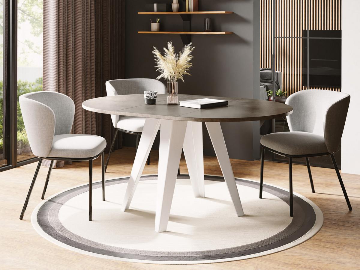 ESSTISCH Griffin runder ausziehbarer, Dunkelgrauer Chicago Beton 100-140/100/76 cm - Dunkelgrau/Weiß, Holzwerkstoff/Metall (100/140/76cm) - WFL GROUP