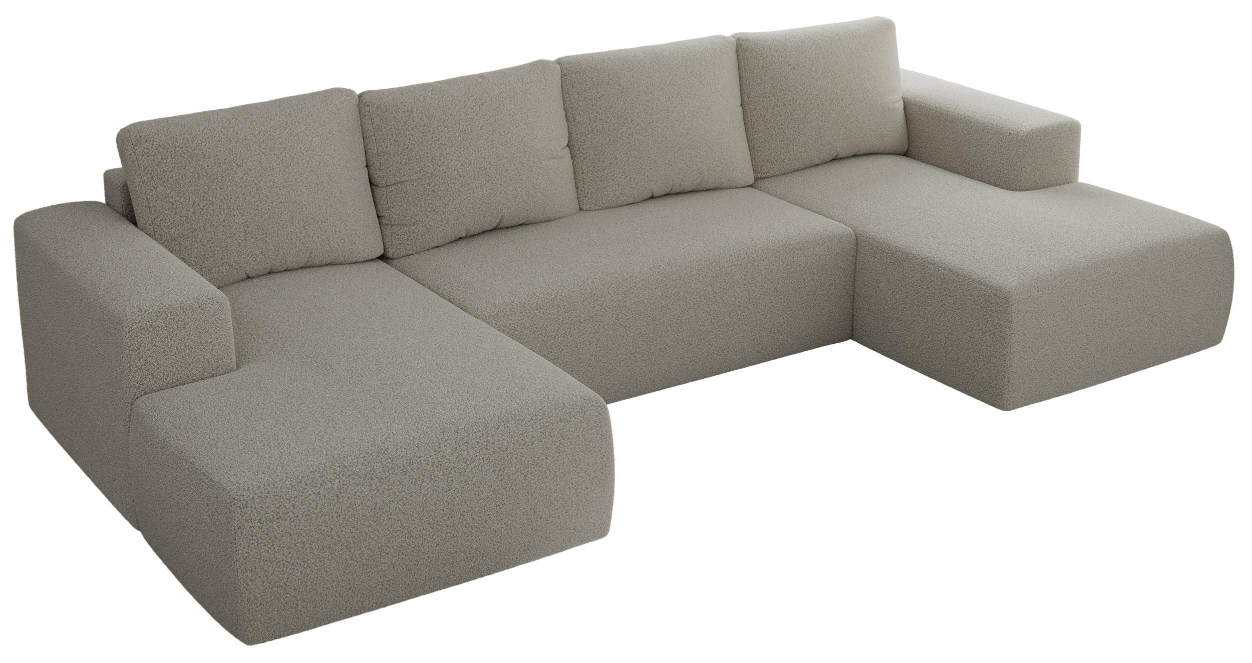 WOHNLANDSCHAFT TRENTINO U Hellgrau Boucle - Hellgrau/Schwarz, Kunststoff/Textil (334/91/163cm) - MKS