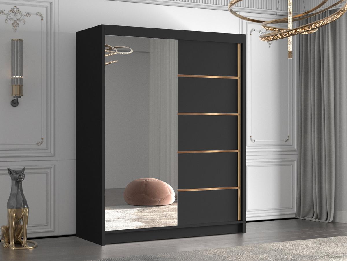 SCHIEBETÜRENSCHRANK Flavio III - Goldfarben/Schwarz, Holzwerkstoff/Metall (150/200/58cm) - MIRJAN24