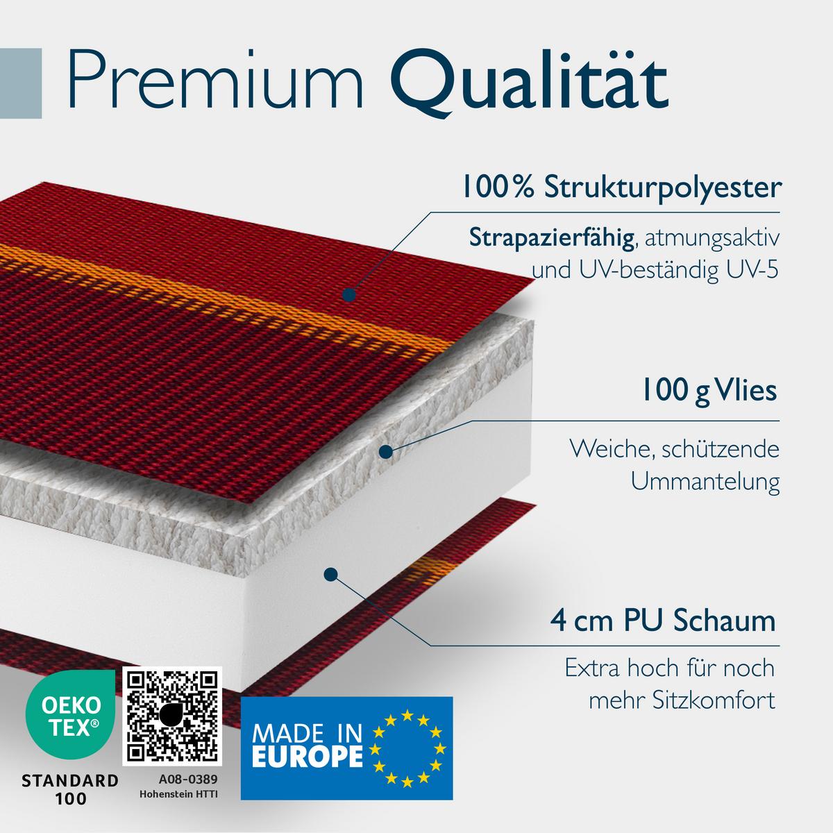 HOCHLEHNER Sun-HL 119x50x8cm Rot-Anthrazit-Gestreift (7tlg) - Dunkelrot, Textil (50/120cm) - Beautissu 
