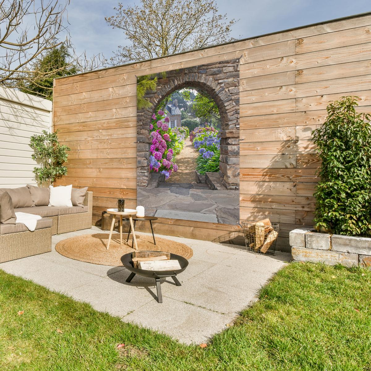 GARTENPOSTER Blumen - Guck-guck - Hortensie - Sommer Gartendekoration 120x160 cm - Braun, Kunststoff (120/160/0.2cm) - OnlyWow