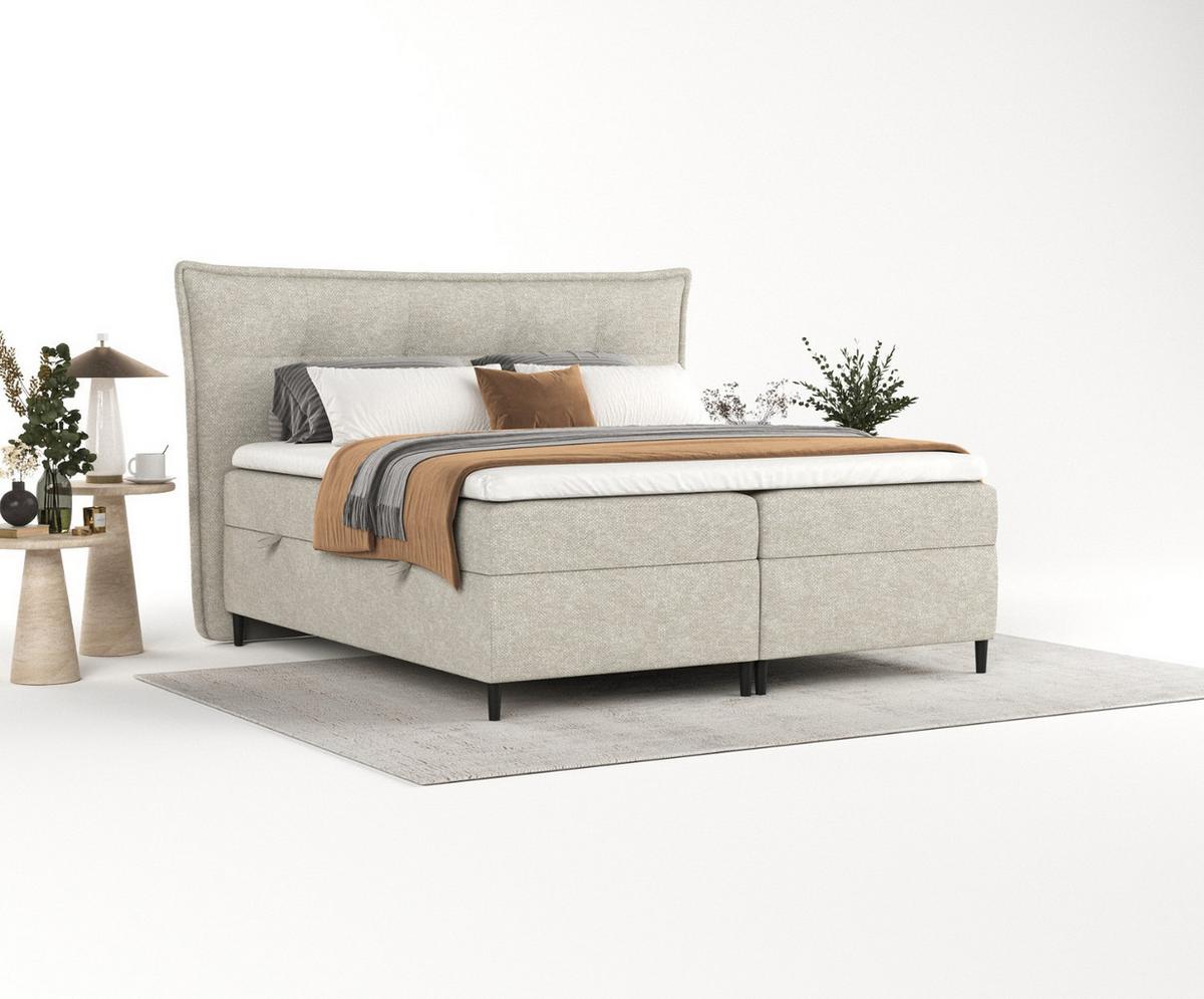 BOXBETT Las Palmas 160/200 cm Beige im Alta Stoff - Beige/Schwarz, Holz/Holzwerkstoff (160/200cm) - AltaBeds