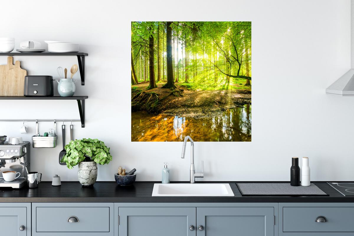 WANDTATTOO Wald - Landschaft - Wasser - Bäume - Sonne - Grün - Natur Wanddeko 50x50 cm - Grün, Kunststoff (50/50/0.1cm) - MuchoWow