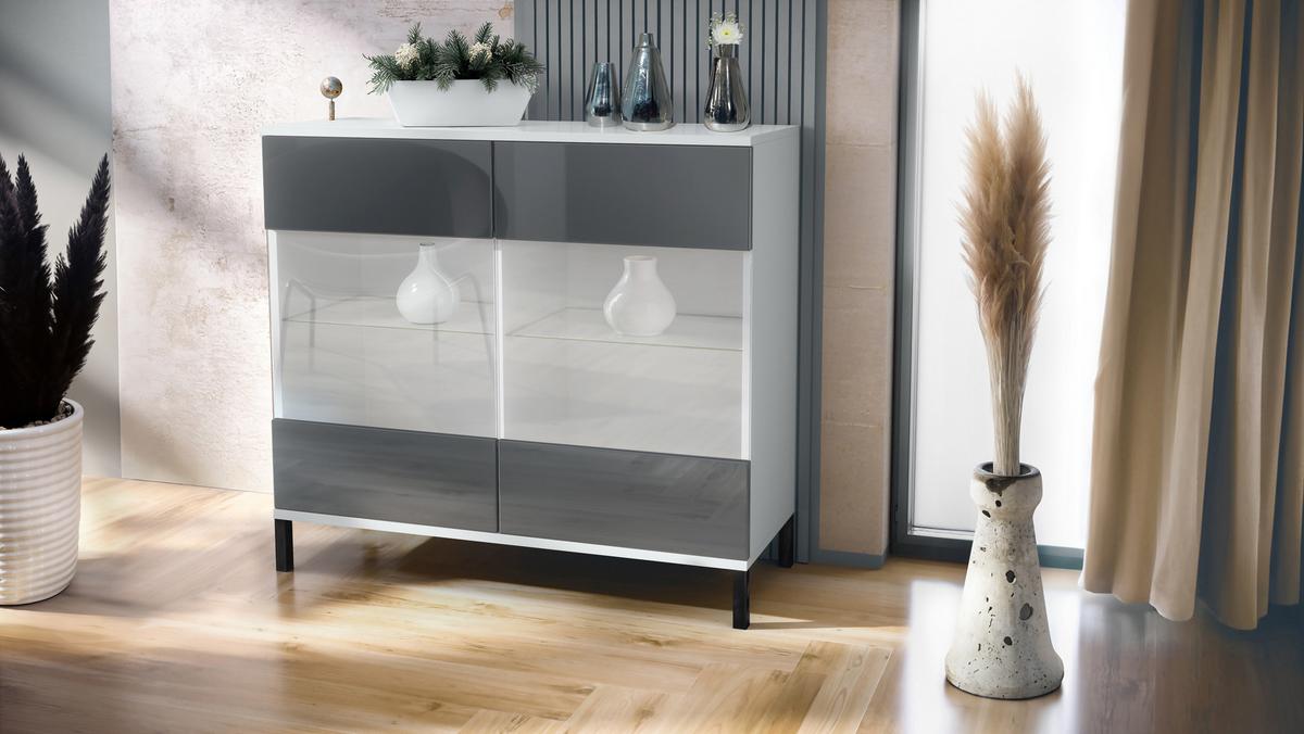 KOMMODE Bari Grau Hochglanz - Grau, Holzwerkstoff (92.5/83.5/35cm) - Vladon