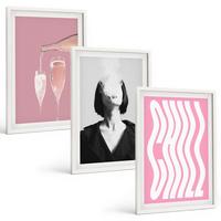 BILDER SET 3er Set - 40x60 cm Weißer Rahmen - Stilvolles Porträt, Champagner-Entspannung - Weiß, Kunststoff (40/60cm) - TULUP