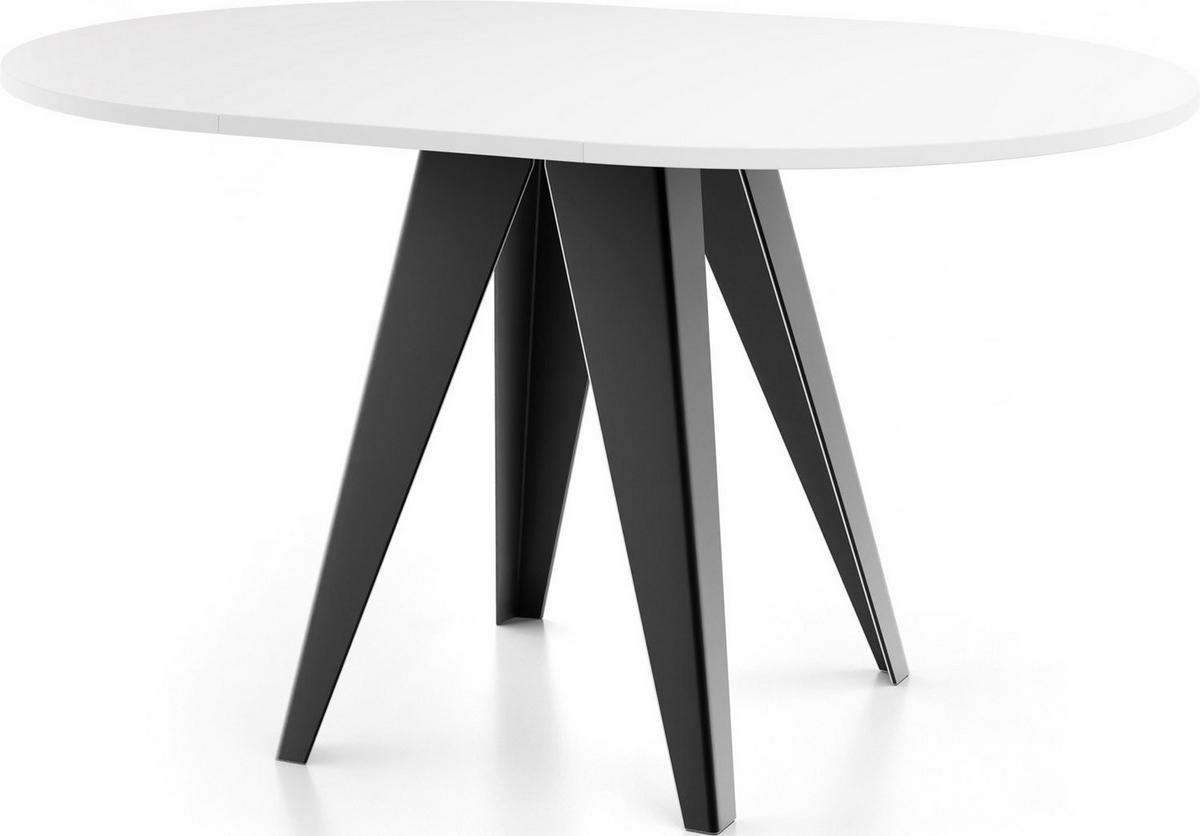 ESSTISCH Glory runder ausziehbarer, Weiß 90-130/100/76 cm - Schwarz/Weiß, Holzwerkstoff/Metall (90/130/76cm) - WFL GROUP
