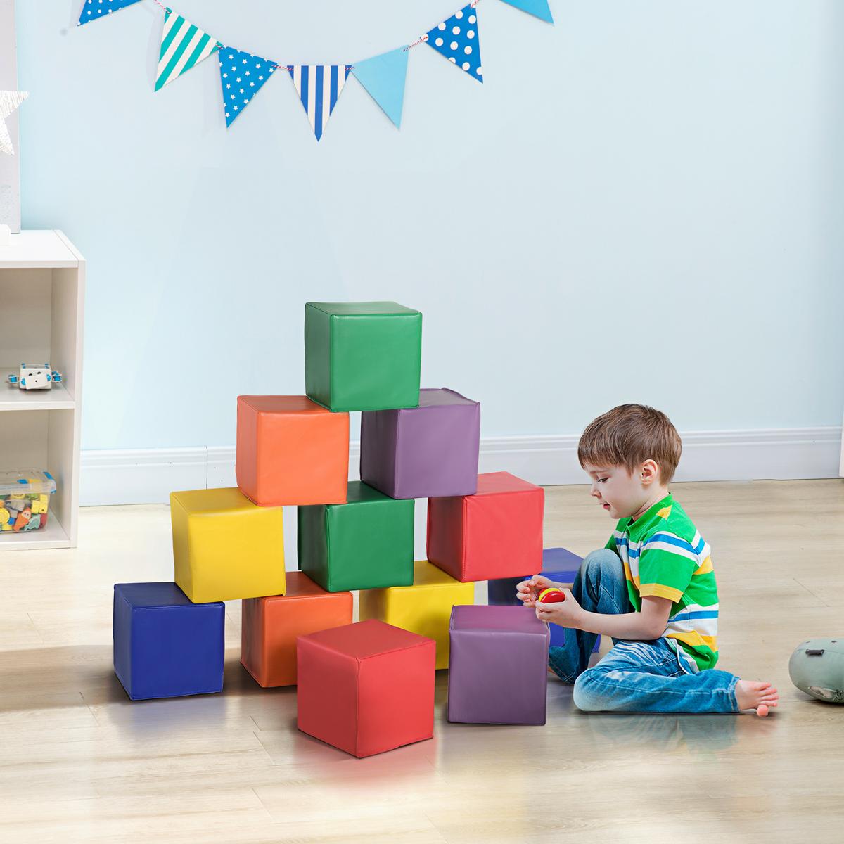 BAUSTEINSET 12er-Set Schaumstoff Bauspielzeug für 1-3 Jahre alt Kinder EPE - Rot/Multicolor, Kunststoff (20/20/20cm) - HOMCOM