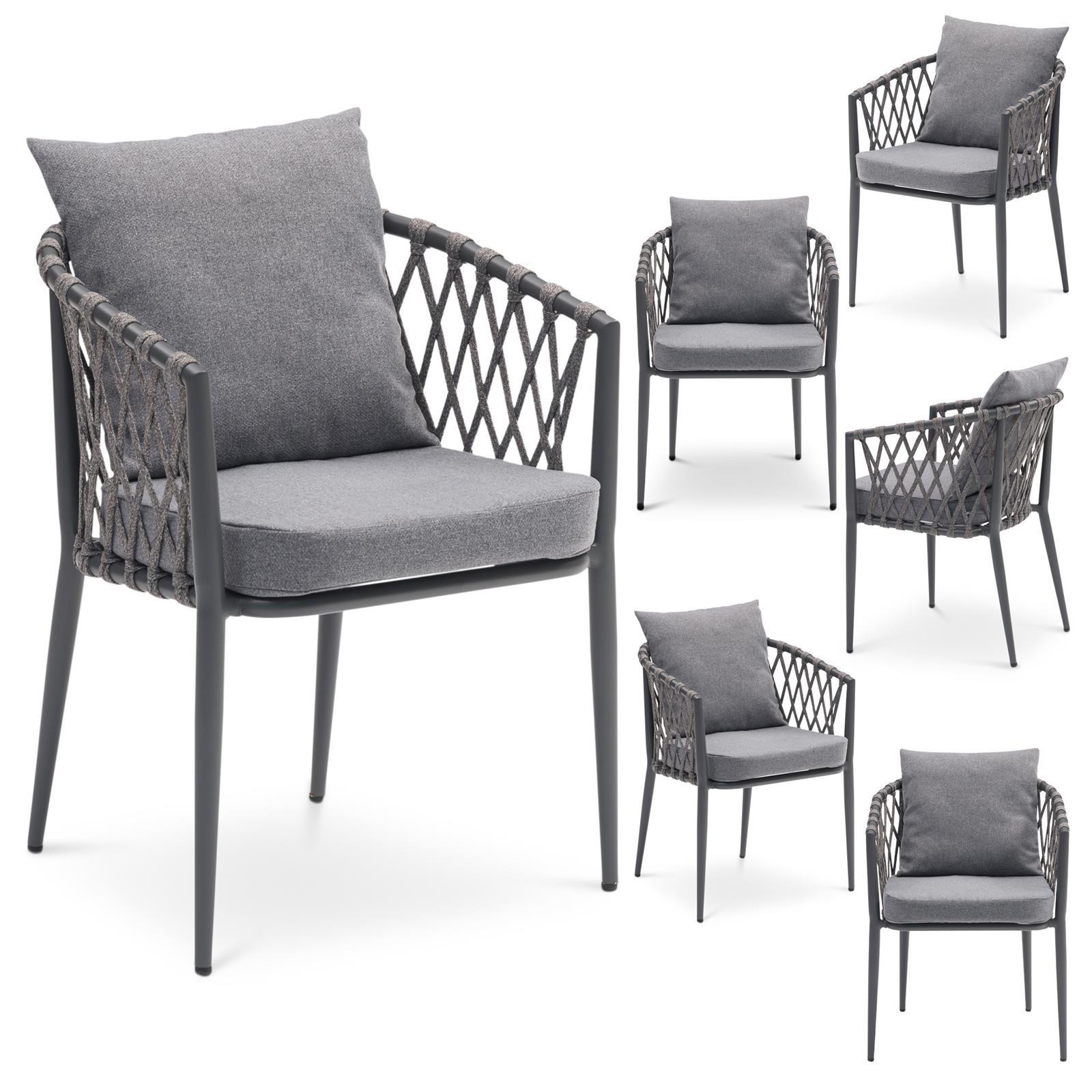 GARTENSTÜHLE SUNNY 6er-Set grau, schwarz - Grau, Textil/Metall (56/75/62cm) - IDIMEX