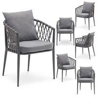 GARTENSTÜHLE SUNNY 6er-Set grau, schwarz - Grau, Textil/Metall (56/75/62cm) - IDIMEX
