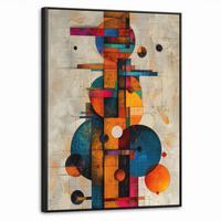 LEINWAND Bilder mit Rahmen - Vintage - Moderne Kunst - Orange - Geometrische Formen - 60x80 - Multicolor, Textil (60/80cm) - MuchoWow