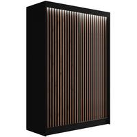KLEIDERSCHRANK mit LED, Lamel-Schiebetüren VILANv2 - 120 cm Schwarz + Lamelle Eiche Wotan - Eiche Wotan/Schwarz, Holzwerkstoff (120/215/61cm) - ALTDECOR