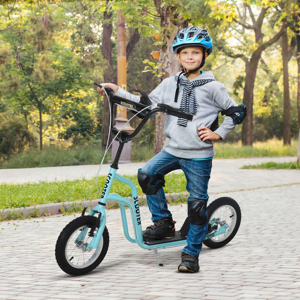 KINDERROLLER Lenker Verstellbar Tretroller mit Luftreifen 12 Zoll Blau - Blau, Metall (120/58/80cm) - HOMCOM