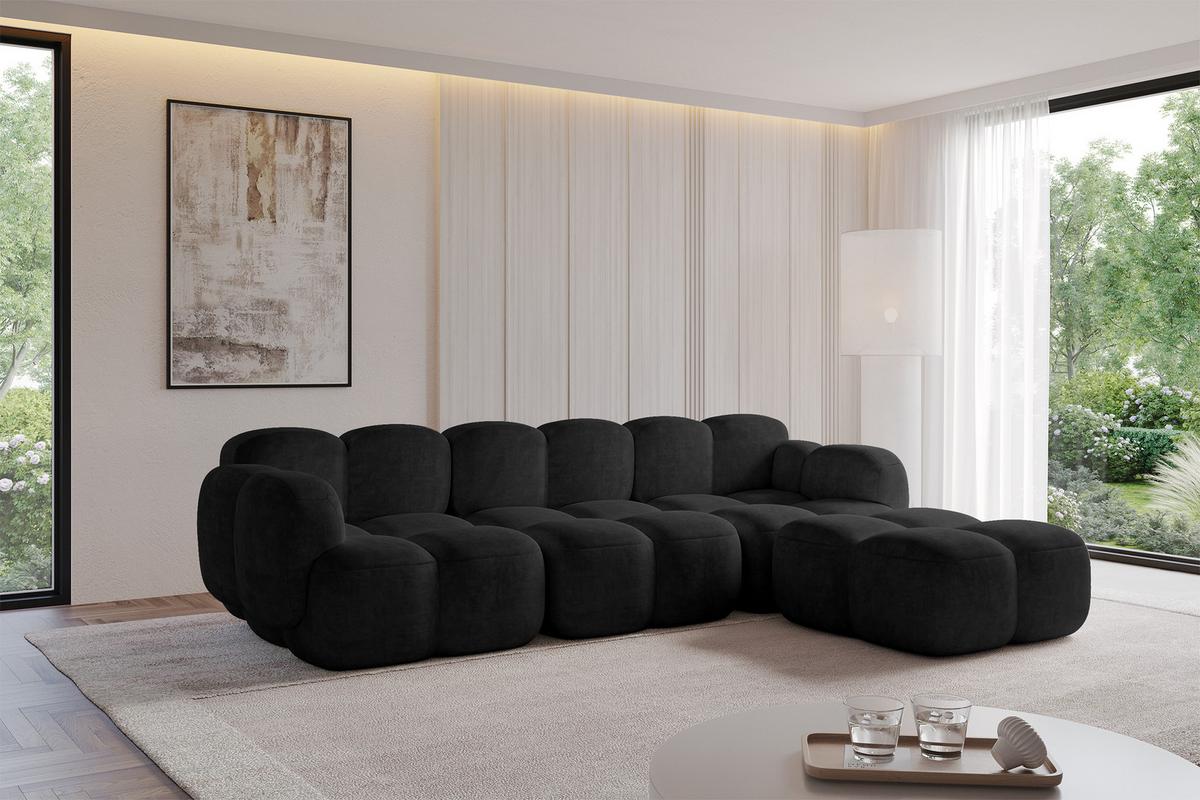ECKSOFA modulares Sofa Rechts Miko-L2 302x205x75 Schwarz Velours - Schwarz, Holzwerkstoff/Kunststoff (302/205cm) - ALTDECOR